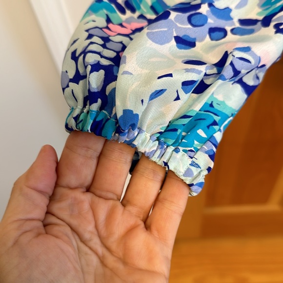 EUC: Lilly Pulitzer XS Elsa Silk Top Blouse Turquoise Oasis Wave after Wave🔥🤩 - Picture 10 of 15